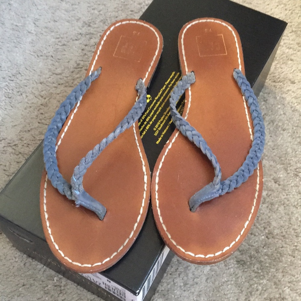 Braided Strap Blue and Brown Thong Sandals